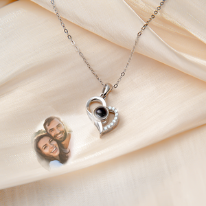 Personalized Projection Heart Photo Necklace Silver