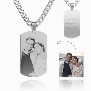Men's Stainless Steel Photo Dog Tag Engraved Photo Pendant