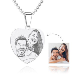 Women's Heart Photo Engraved Necklace With Engraving Stainless Steel