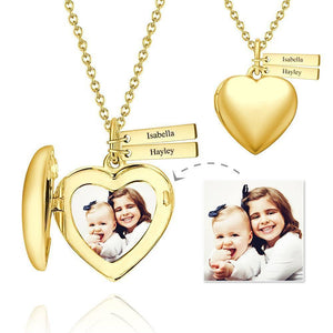 Personalized Heart Photo Locket Necklace With Engraving Name 14k Gold Plated For Mom - YourPhotoNecklaceau