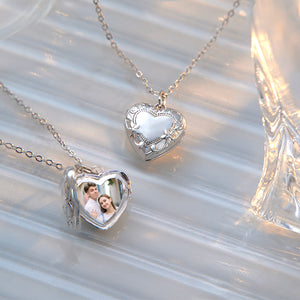 Embossed Heart Photo Locket Necklace With Engraving Platinum Plated, Engraved Necklace Bar Necklace Name Necklace