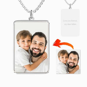 Custom Photo Necklace Engraved Rectangle Photo Necklace Silver Gifts For Father