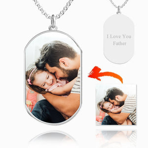 Father‘s Day Gifts Custom Photo Necklace Engraved Photo Tag Necklace Silver