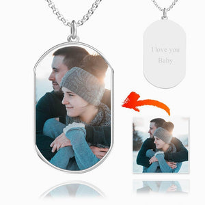 Father‘s Day Gifts Custom Photo Necklace Engraved Photo Tag Necklace Silver