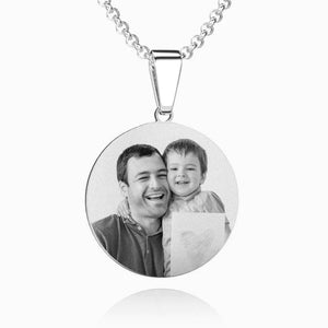 Men's Round Photo Engraved Necklace Stainless Steel