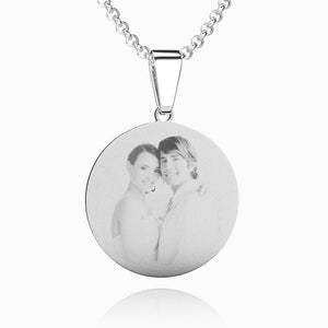 Men's Round Photo Engraved Necklace Stainless Steel