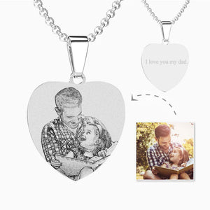 Men's Heart Photo Engraved Necklace With Engraving Stainless Steel