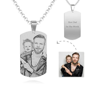 Men's Photo Engraved Tag Necklace With Engraving Stainless Steel
