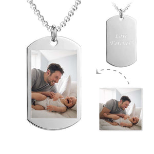 Men‘s Engraved Tag Photo Necklace with Engraving Stainless Steel - Colorful