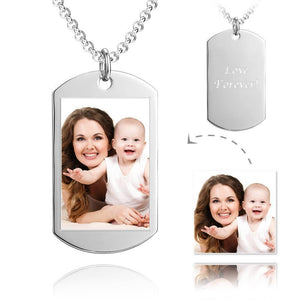Men‘s Engraved Tag Photo Necklace with Engraving Stainless Steel - Colorful