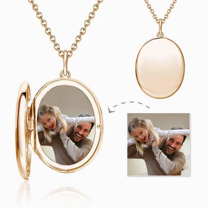 Gifts For Father Oval Photo Locket Necklace With Engraving Rose Gold Plated