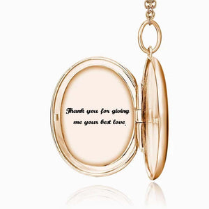 Gifts For Father Oval Photo Locket Necklace With Engraving Rose Gold Plated