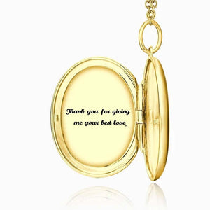 Oval Photo Locket Necklace With Engraving 14k Gold Plated Gifts For Father