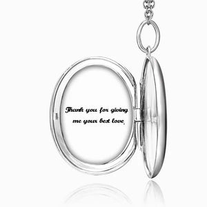 Gifts For Dad Custom Embossed Oval Photo Locket Necklace With Engraving Platinum Plated