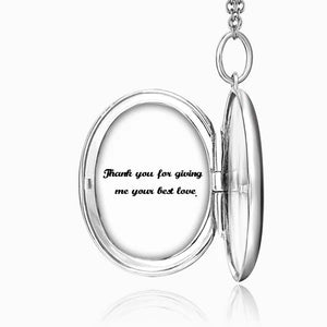Gifts For Dad Embossed Oval Photo Locket Necklace With Engraving Platinum Plated