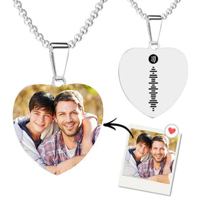Custom Spotify Code Music Photo Heart Necklace Men’s Necklace