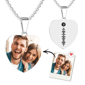 Custom Spotify Code Music Photo Heart Necklace Men’s Necklace