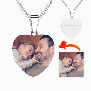 Men’s Necklace Stainless Steel Photo Heart Tag Necklace Engraved Pendant For Her Christmas Gifts