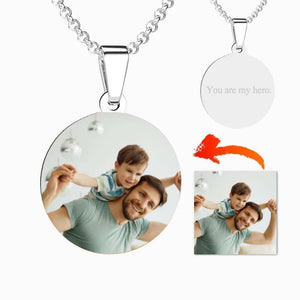 Men's Necklace Round With Border Photo Engraved Necklace Stainless Steel Tag Pendant Christmas Gifts For Her