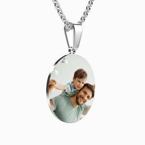 Men's Necklace Round With Border Photo Engraved Necklace Stainless Steel Tag Pendant Christmas Gifts For Her
