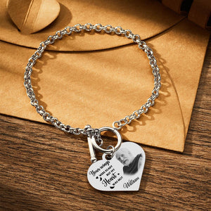Custom Photo Bracelet with Heart Memorial Engraved Bracelet with Engraving Stainless Steel Bracelet