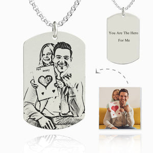 Men's Women's Photo Engraved Tag Necklace With Engraving Silver Gifts For Dad