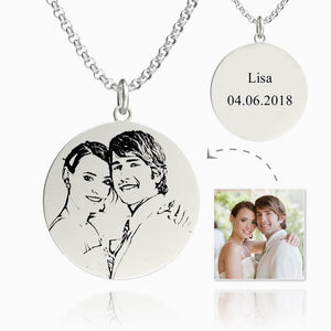 Gifts For Father Men's Round Photo Engraved Tag Necklace With Engraving Silver