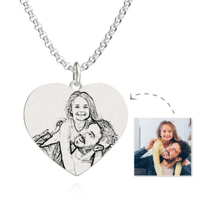 Men's Heart Photo Engraved Tag Necklace Silver Father’s Day Gifts