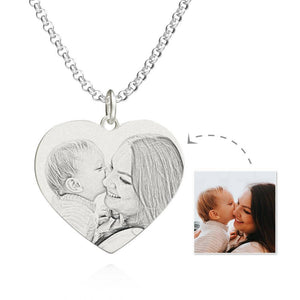 Men's Heart Photo Engraved Tag Necklace Silver Father’s Day Gifts