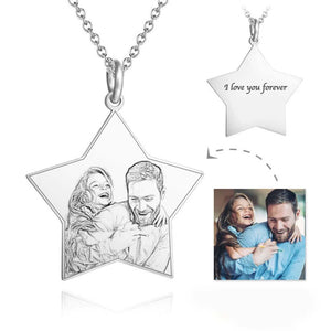 Father's Day Gifts Personalized Star Engraved Photo Necklace Silver