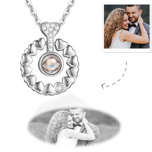 Personalized Projection Round Photo Necklace - Silver