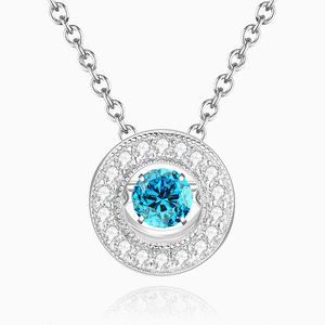Shiny Pendant Necklace Blue Round Silver Chain For Women