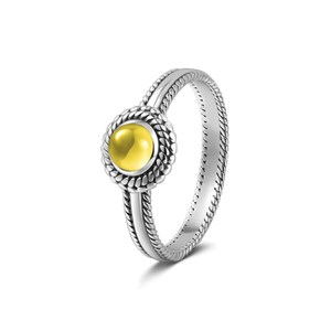 Yellow Crystal Silver Wedding Ring For Women Girls