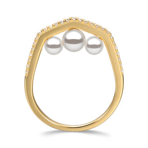 Treasure Our Love Ring With Three Swarovski Pearl 14K Gold Plated For Women