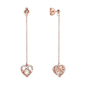Rose Gold Heart Earrings Rotating Stone For Women Girls