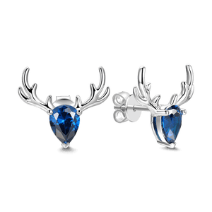 Christmas Reindeer Earrings Dark Blue Platinum Plated 925 Sterling Silver