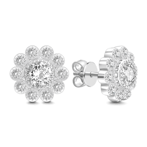 Flower Zircon Stud Earrings Sterling Silver For Women Girls