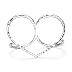 Heart Double Fingers Ring Gifts For Her Platinum Plated