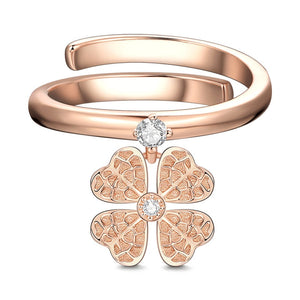 Four Leaf Clover Rose Gold Charm Ring Silver With Zircon For Women Girls