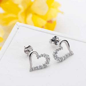 Heart Stud Earring Silver Plated With Zircon For Girlfriend
