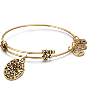 Carnation Engraved Charm Bangle Gold Plated Mother'S Day Gift