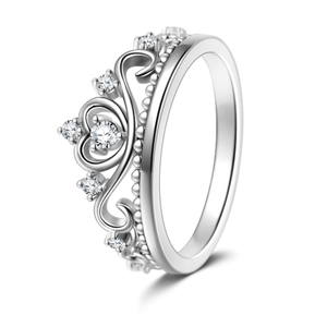 Heart Crown Silver Ring For Women Girls Birthday Gift
