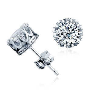 Crown Stud Earring With Zircon Platinum Plated For Girls Women