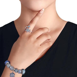 Blue Snowflakes Half Ring Silver For Women