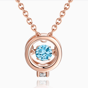 Rose Gold Pendant Necklace Blue Round Stone For Women