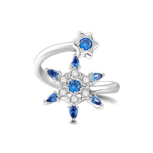 Blue Snowflakes Half Ring Silver For Women
