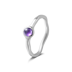 Purple Crystal Silver Wedding Ring For Women Girls