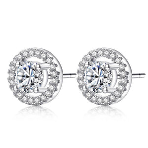 Fashion Circle Stud Earring With Zircon Copper Plated Silver For Women