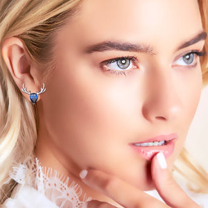 Christmas Reindeer Earrings Dark Blue Platinum Plated 925 Sterling Silver