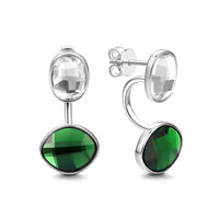 Silver Stud Earrings With Swarovski Green Rhinestone For Women Girls